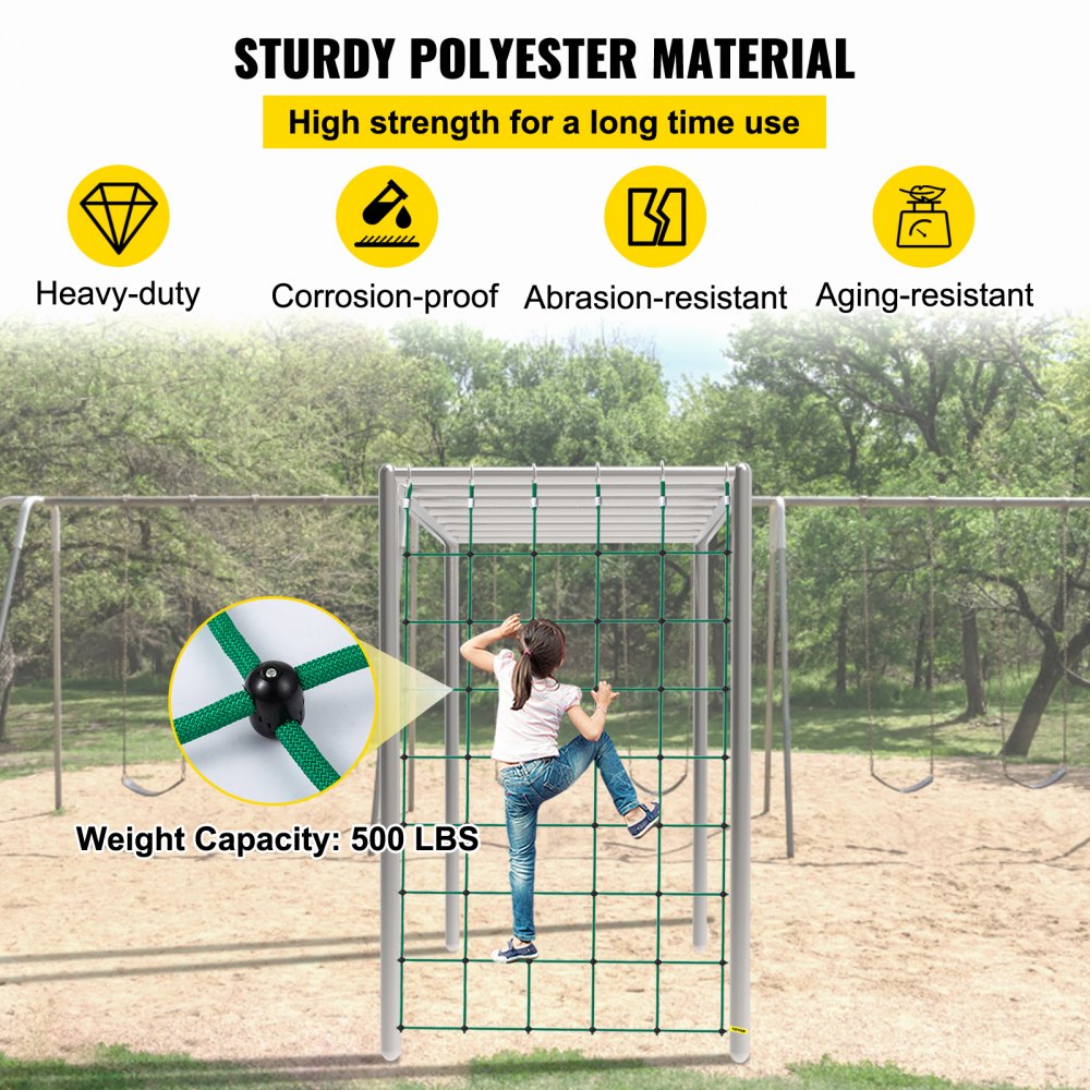 VEVOR Climbing Cargo Net, 49" x 77" Climbing Net, Polyester Playground Climbing Cargo Net, Rope Ladder, Swingset, Large Military Climbing Cargo Net for Kids & Adult, Indoor & Outdoor, Treehouse, Green