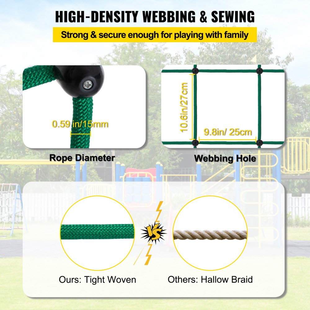 VEVOR Climbing Cargo Net, 49" x 77" Climbing Net, Polyester Playground Climbing Cargo Net, Rope Ladder, Swingset, Large Military Climbing Cargo Net for Kids & Adult, Indoor & Outdoor, Treehouse, Green