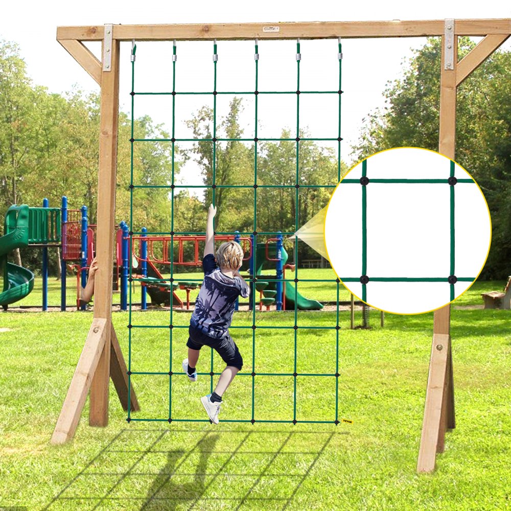 VEVOR Climbing Cargo Net, 49" x 77" Climbing Net, Polyester Playground Climbing Cargo Net, Rope Ladder, Swingset, Large Military Climbing Cargo Net for Kids & Adult, Indoor & Outdoor, Treehouse, Green