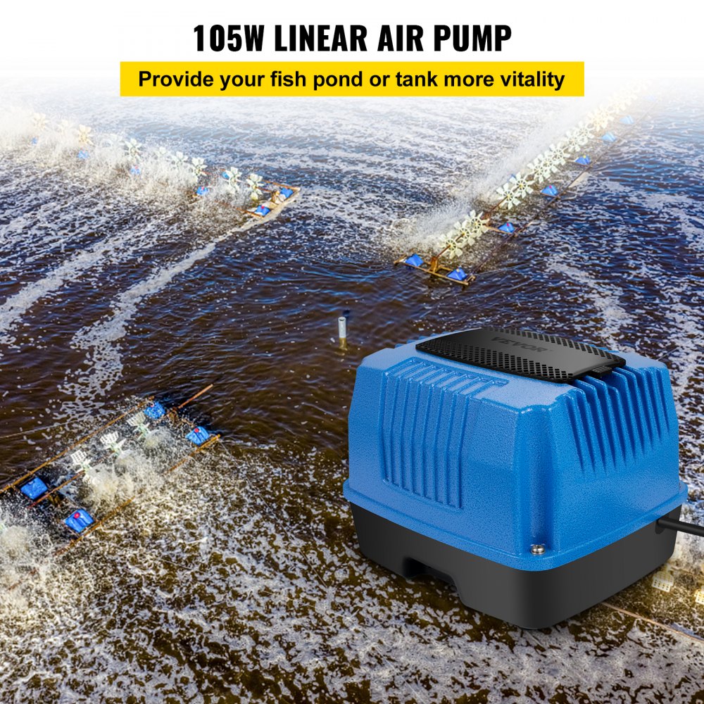 VEVOR Linear Air Pump, 105W/110V Septic Air Pump, 42Kpa Septic Aerator Pump w/46 Outlets Diffuser, Max Air Flow Rate 2550GPH, Max Water Depth 13ft for Fish Pond, Aquarium, Hydroponics, Septic System