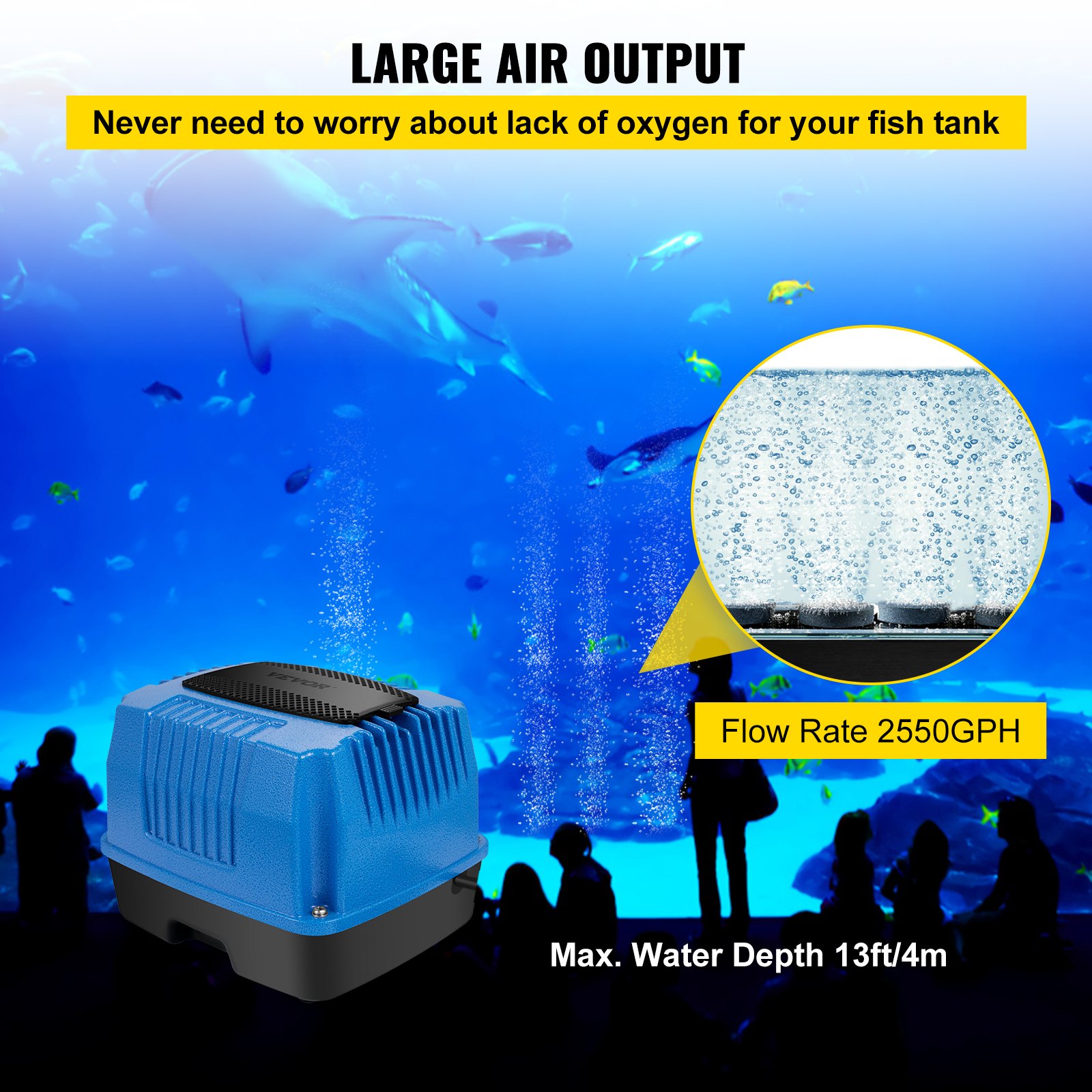 VEVOR Linear Air Pump, 105W/110V Septic Air Pump, 42Kpa Septic Aerator Pump w/46 Outlets Diffuser, Max Air Flow Rate 2550GPH, Max Water Depth 13ft for Fish Pond, Aquarium, Hydroponics, Septic System