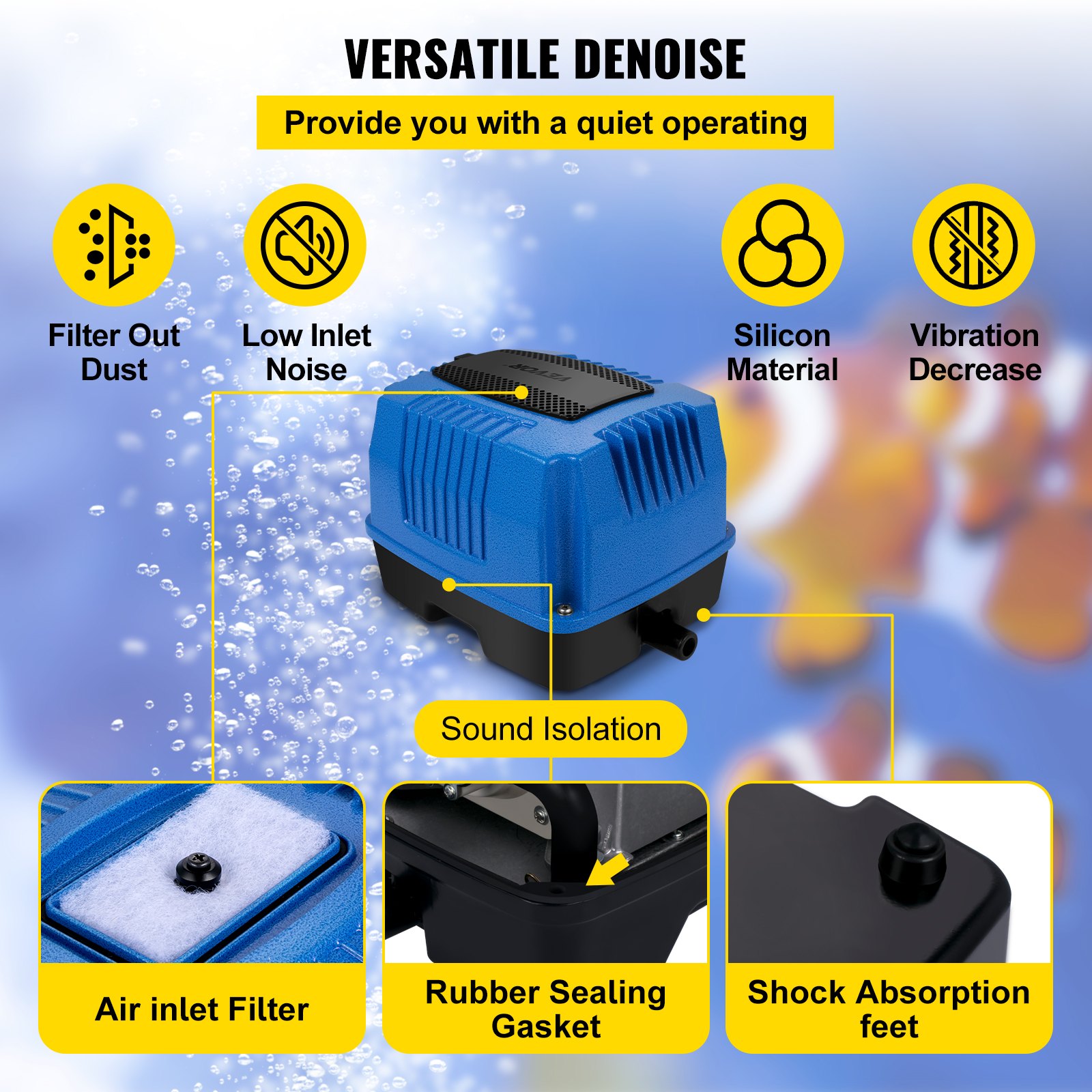 VEVOR Linear Air Pump, 105W/110V Septic Air Pump, 42Kpa Septic Aerator Pump w/46 Outlets Diffuser, Max Air Flow Rate 2550GPH, Max Water Depth 13ft for Fish Pond, Aquarium, Hydroponics, Septic System