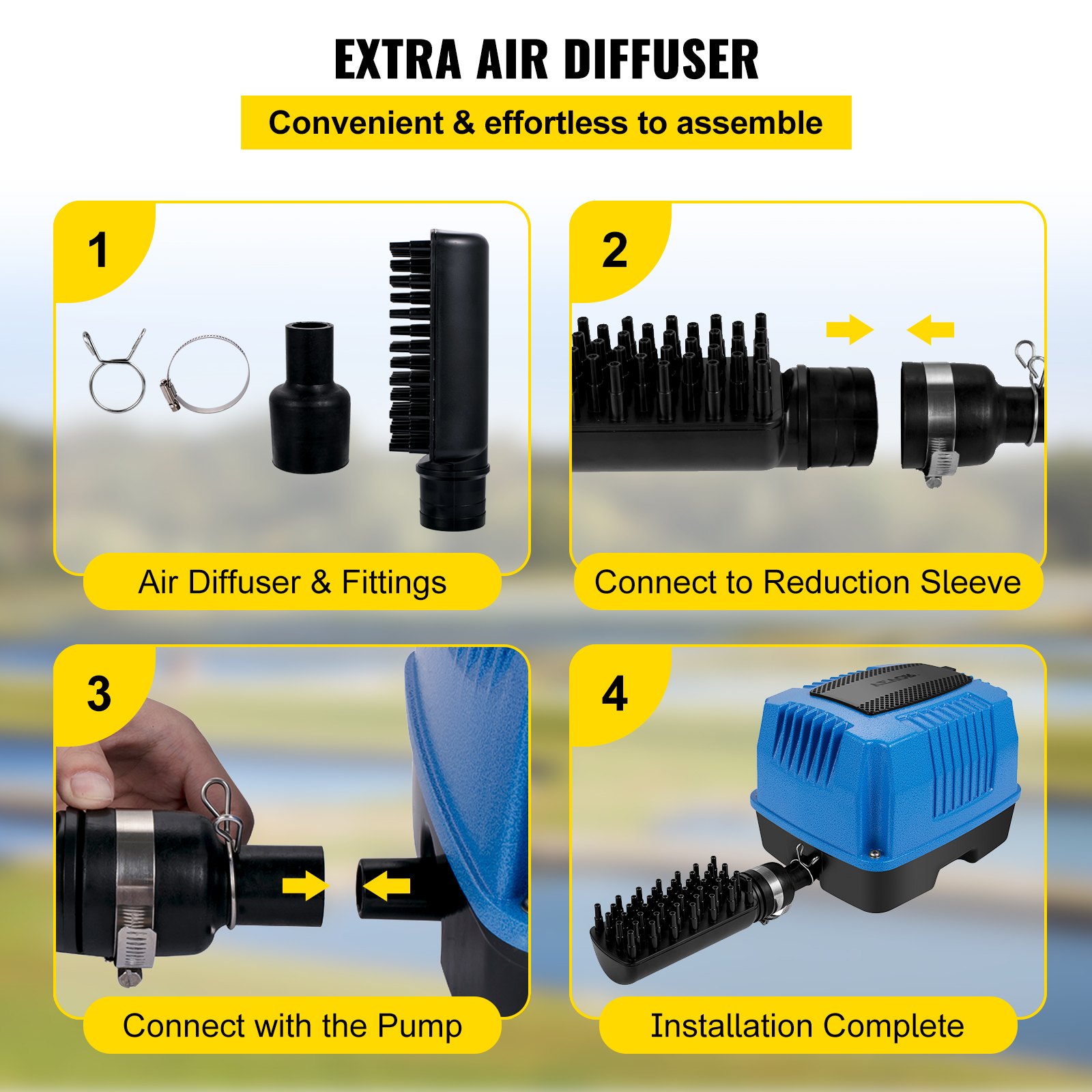 VEVOR Linear Air Pump, 105W/110V Septic Air Pump, 42Kpa Septic Aerator Pump w/46 Outlets Diffuser, Max Air Flow Rate 2550GPH, Max Water Depth 13ft for Fish Pond, Aquarium, Hydroponics, Septic System