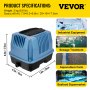 Bomba de aire lineal VEVOR, bomba de aire séptica de 25 W/110 V, bomba de aireador séptico de 28 Kpa con difusor de 8 salidas, caudal de aire máximo 635 GPH, profundidad máxima de agua de 3.3 pies para estanque de peces, acuario, hidroponía, sistema séptico