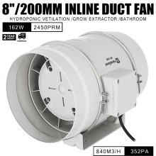 8in Inline Duct Fan Hydroponic Ventilation Blower 146/162w Bathroom Exhaust