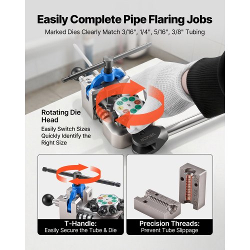 WINMAX Brake Line Flaring Kit For Steel & Copper Tube - 45° Double Flare Tool With Bubble Flare - Sizes 3/16, 1/4, 5/16, 3/8 Inch