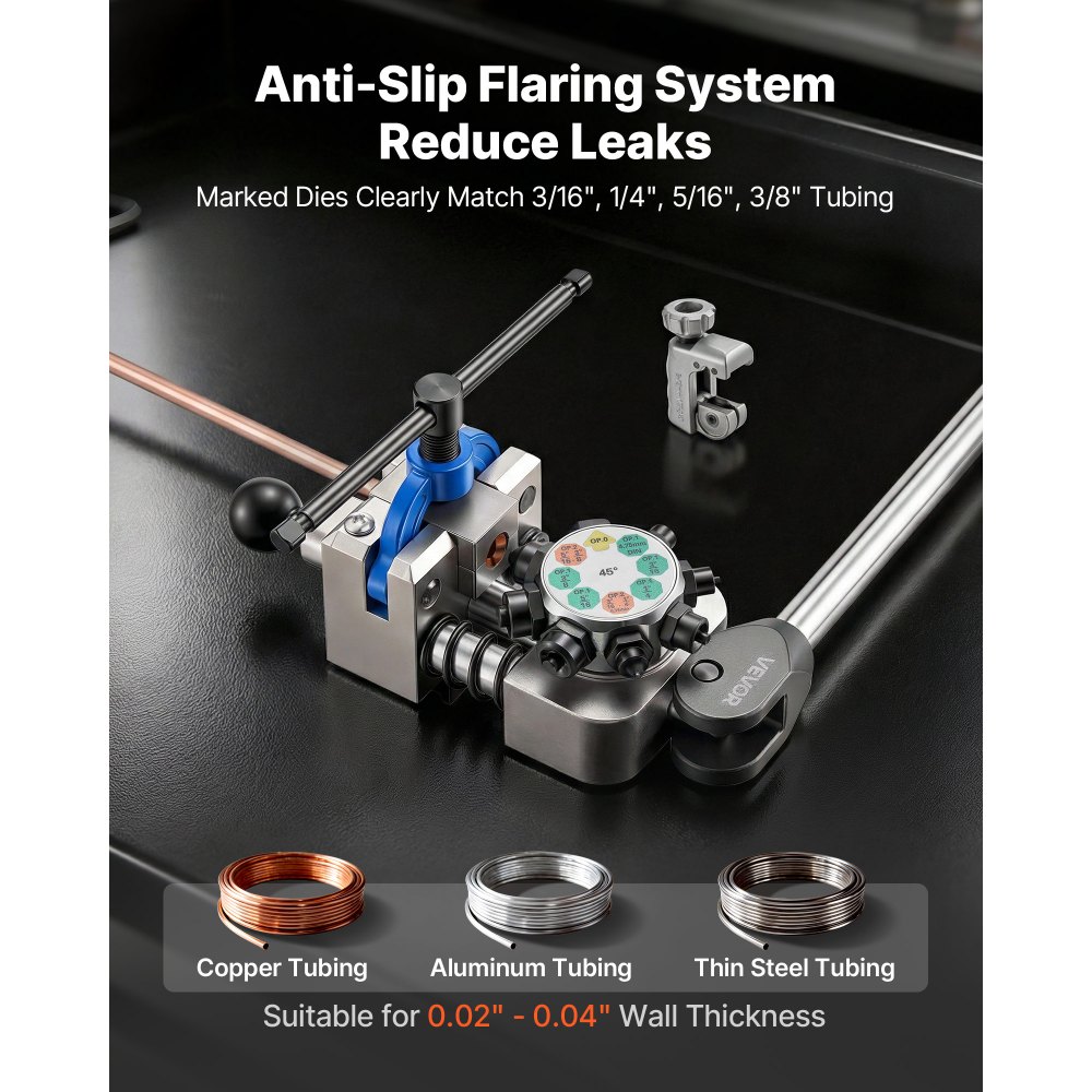 VEVOR Professional Brake Line Flaring Tool, 45 Degree Double Flare Bubble Flare Tool Kit for 4.76mm, 6.35mm, 7.94mm, 9.52mm Copper Aluminum Thin Steel Tubes