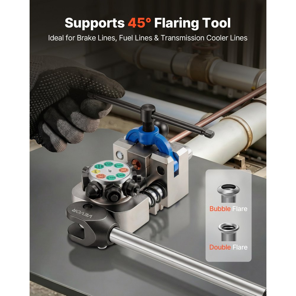 VEVOR Professional Brake Line Flaring Tool, 45 Degree Double Flare Bubble Flare Tool Kit for 4.76mm, 6.35mm, 7.94mm, 9.52mm Copper Aluminum Thin Steel Tubes