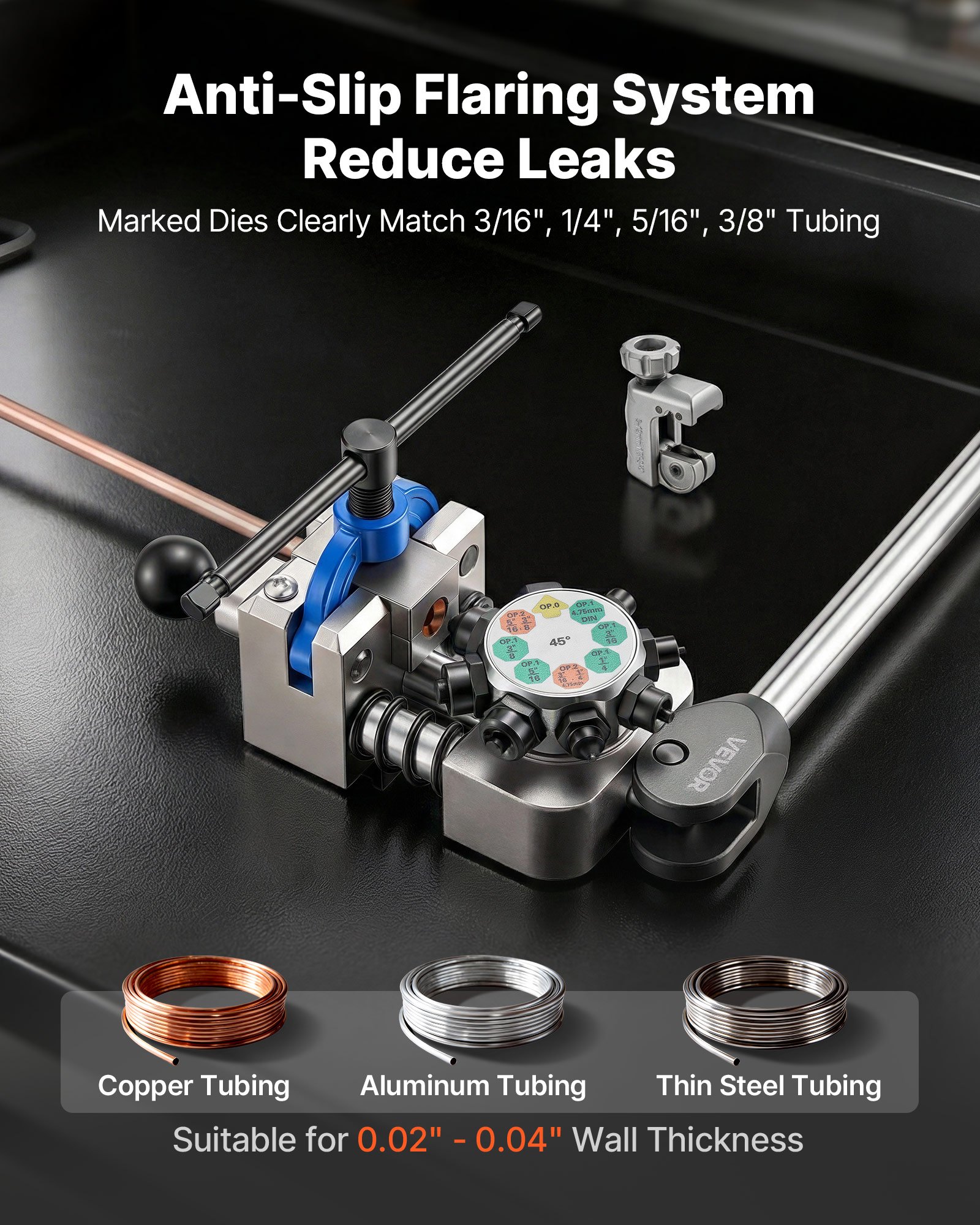 VEVOR Professional Brake Line Flaring Tool, 45 Degree Double Flare Bubble Flare Tool Kit for 4.76mm, 6.35mm, 7.94mm, 9.52mm Copper Aluminum Thin Steel Tubes