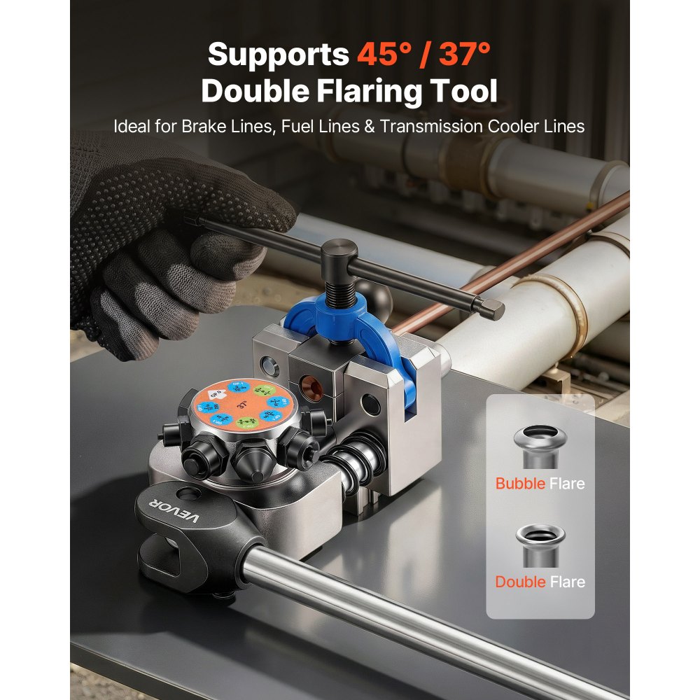 VEVOR Professional Brake Line Flaring Tool, 45 & 37 Degree Double Flare Bubble Flare Tool Kit for 4.76mm, 6.35mm, 7.94mm, 9.52mm Copper Aluminum Thin Steel Tubes