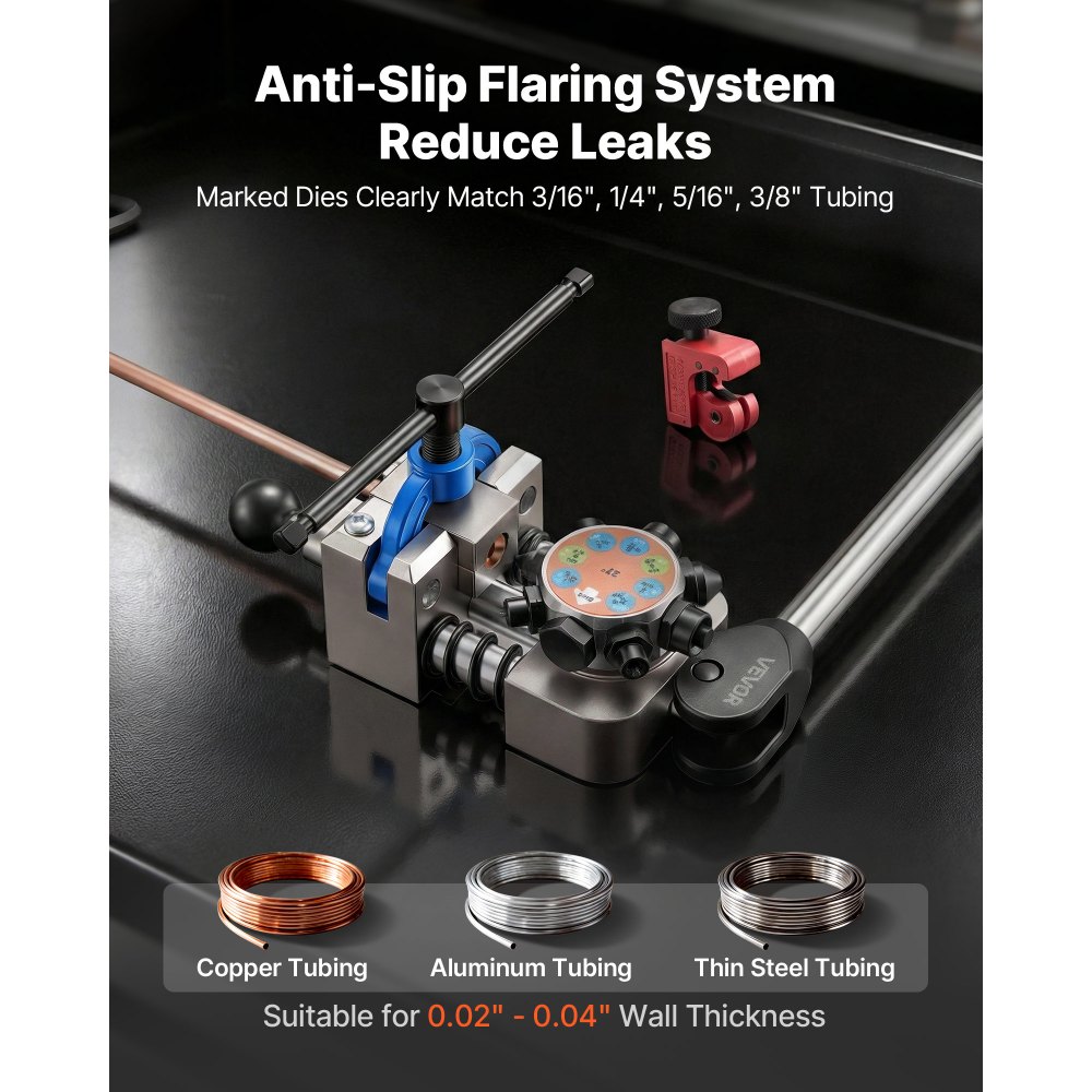 VEVOR Professional Brake Line Flaring Tool, 45 & 37 Degree Double Flare Bubble Flare Tool Kit for 4.76mm, 6.35mm, 7.94mm, 9.52mm Copper Aluminum Thin Steel Tubes