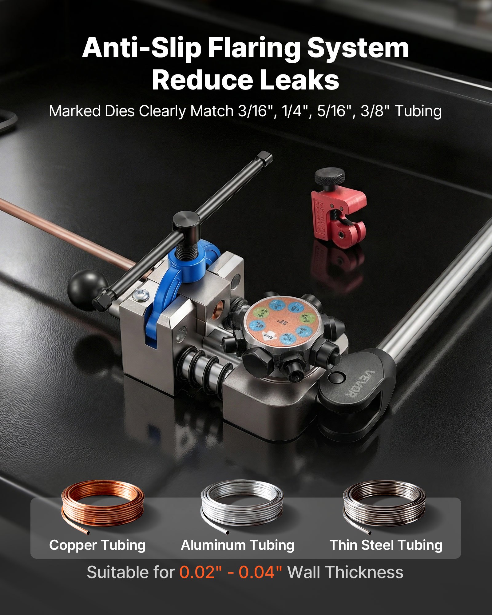 VEVOR Professional Brake Line Flaring Tool, 45 & 37 Degree Double Flare Bubble Flare Tool Kit for 4.76mm, 6.35mm, 7.94mm, 9.52mm Copper Aluminum Thin Steel Tubes