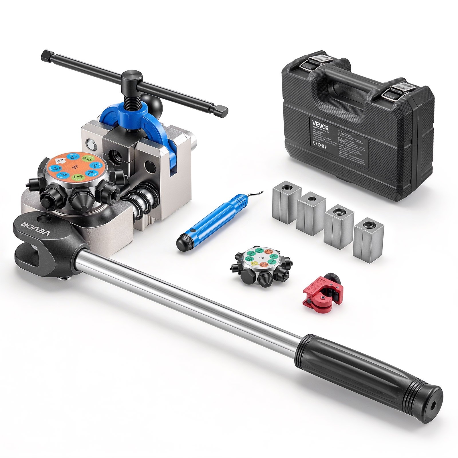 VEVOR Professional Brake Line Flaring Tool, 45 & 37 Degree Double Flare Bubble Flare Tool Kit for 4.76mm, 6.35mm, 7.94mm, 9.52mm Copper Aluminum Thin Steel Tubes