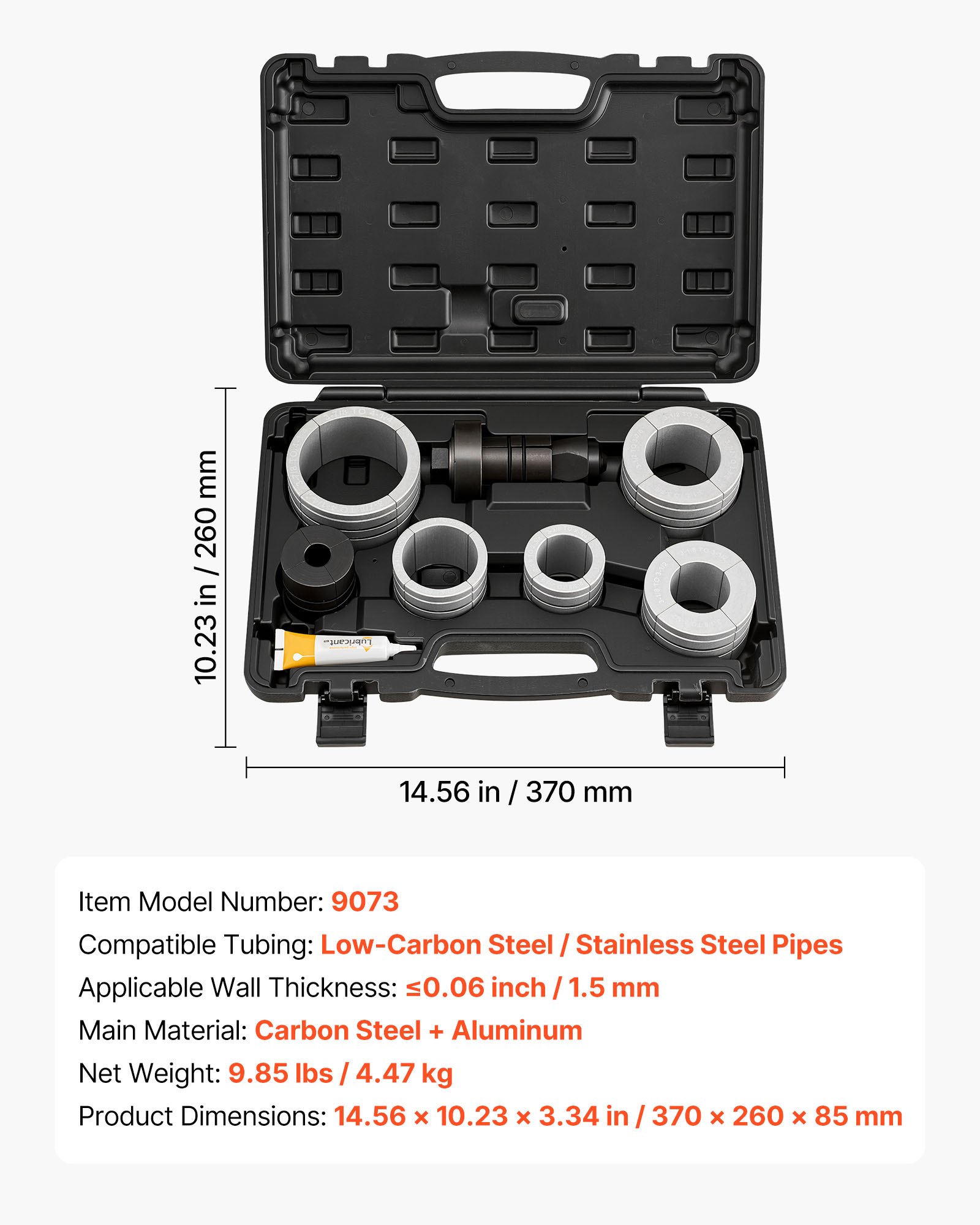 VEVOR Exhaust Pipe Expander Tool Kit, 41.27mm - 107.95mm Exhaust Pipe Stretcher, Muffler Pipes Spreader with 7 Heavy-Duty Collects & Storage Case, Automotive Car Tool Kit for Tailpipes Tubes