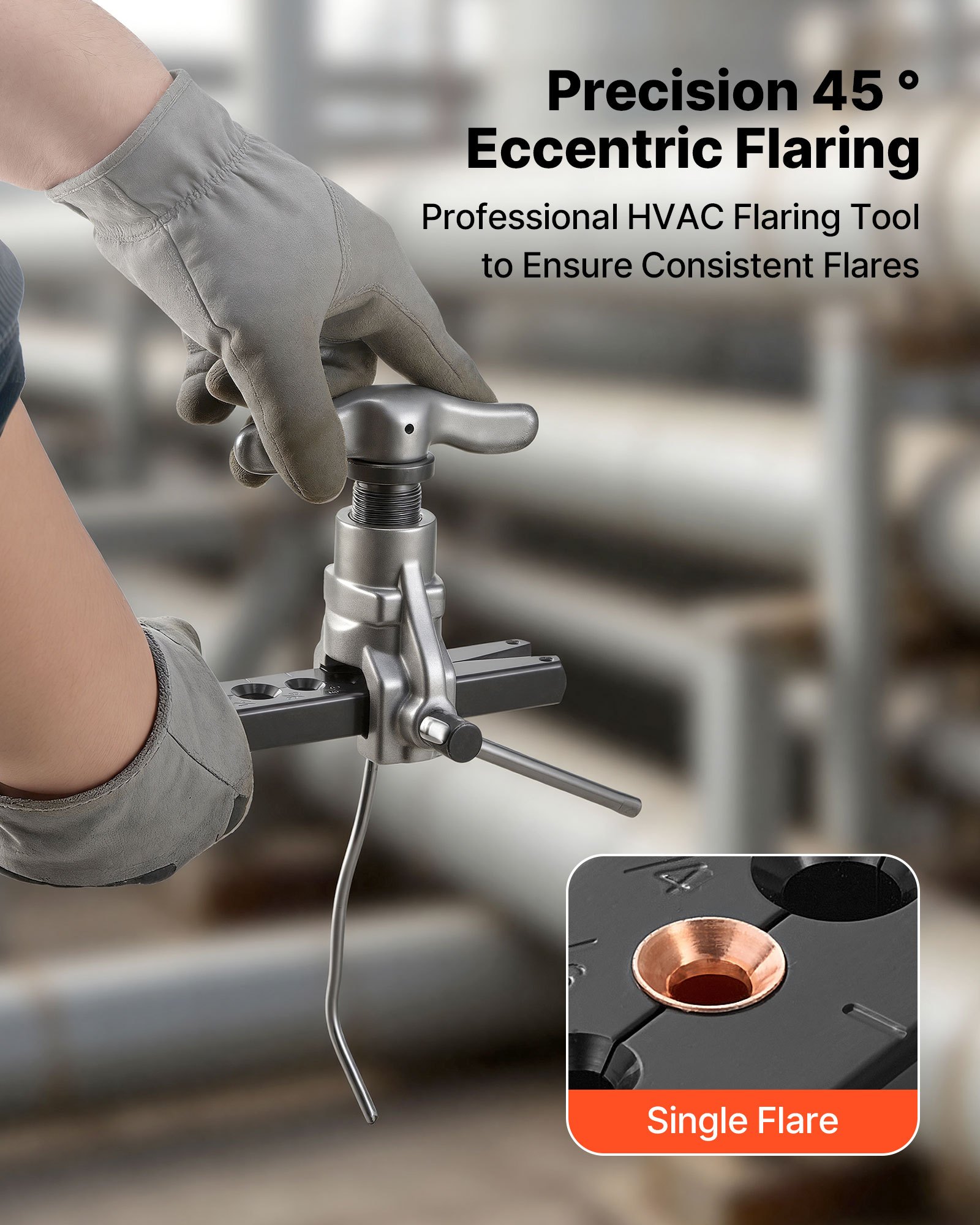 VEVOR Flaring Tool HVAC, 45° Eccentric Single Flaring Tool for 4.76mm - 19mm Copper Aluminum Tubes, Copper Pipe Flare Tool Kit for Refrigeration Air Conditioner Repair - Toolbox Included