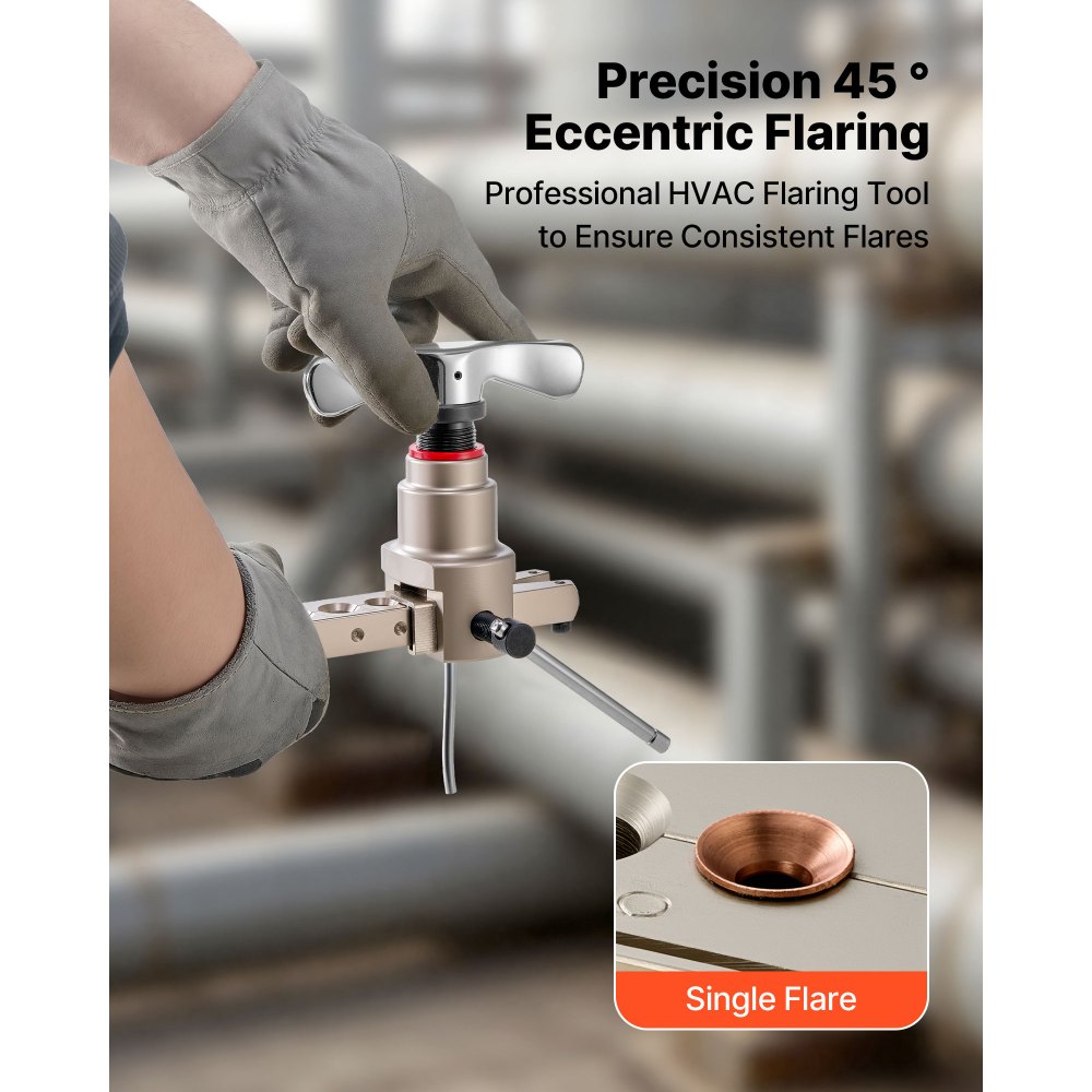 VEVOR Flaring Tool HVAC, 45° Eccentric Single Flaring Tool for 1/4"-3/4" & 6-19mm Copper Aluminum Tubes - with Metric & SAE Clamps, Tube Cutter & Toolbox for Refrigeration Air Conditioner Repair