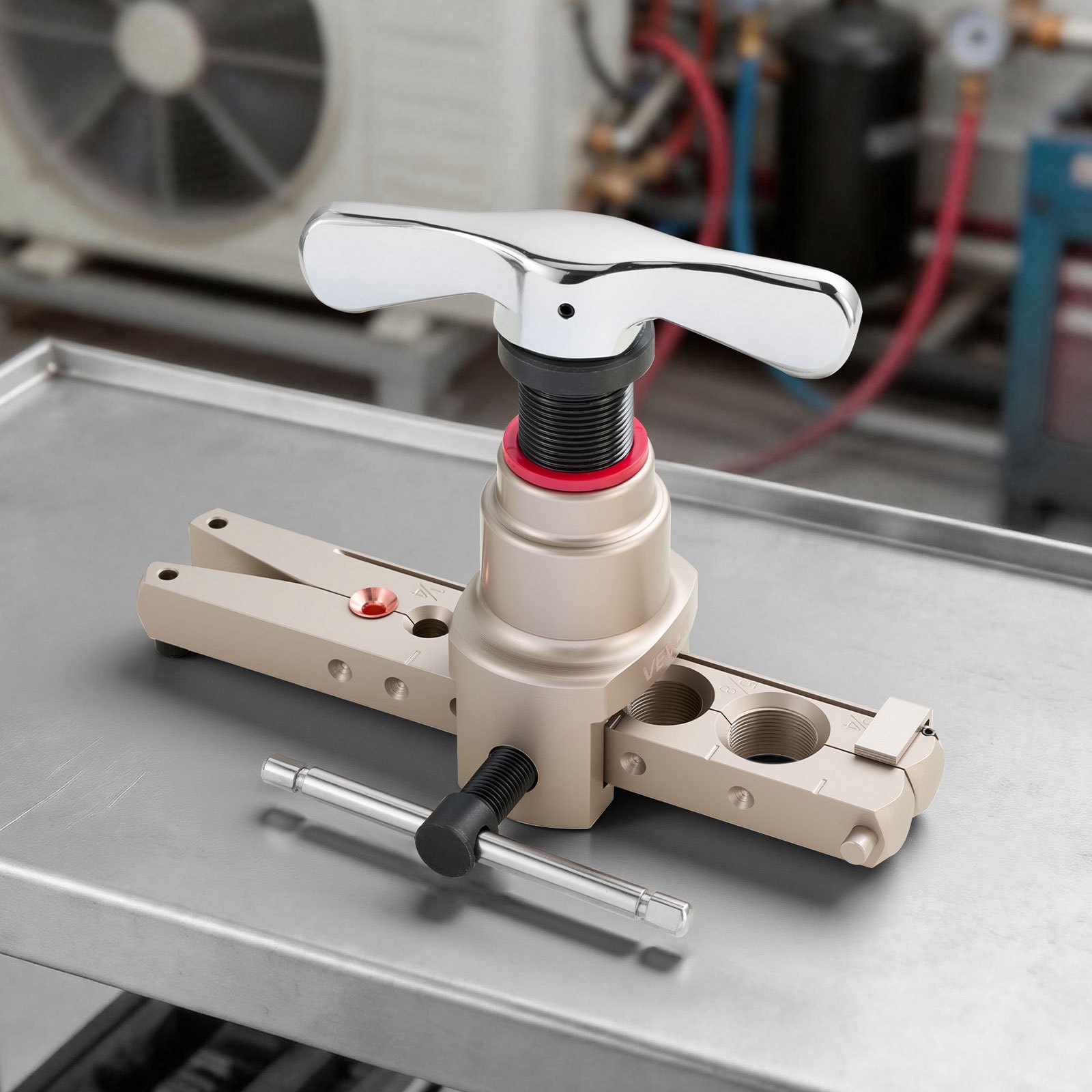 VEVOR Flaring Tool HVAC, 45° Eccentric Single Flaring Tool for 1/4"-3/4" & 6-19mm Copper Aluminum Tubes - with Metric & SAE Clamps, Tube Cutter & Toolbox for Refrigeration Air Conditioner Repair