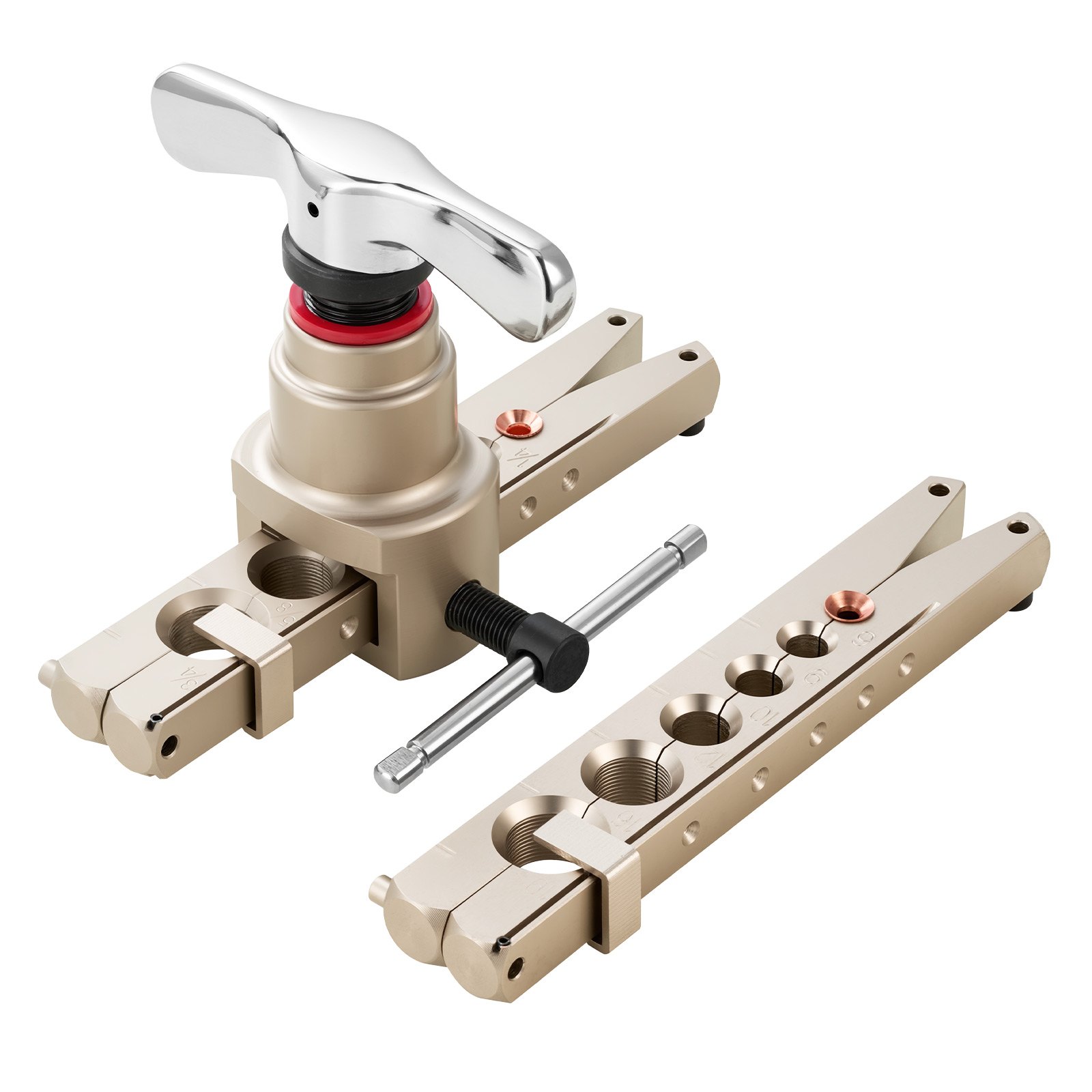VEVOR Flaring Tool HVAC, 45° Eccentric Single Flaring Tool for 1/4"-3/4" & 6-19mm Copper Aluminum Tubes - with Metric & SAE Clamps, Tube Cutter & Toolbox for Refrigeration Air Conditioner Repair