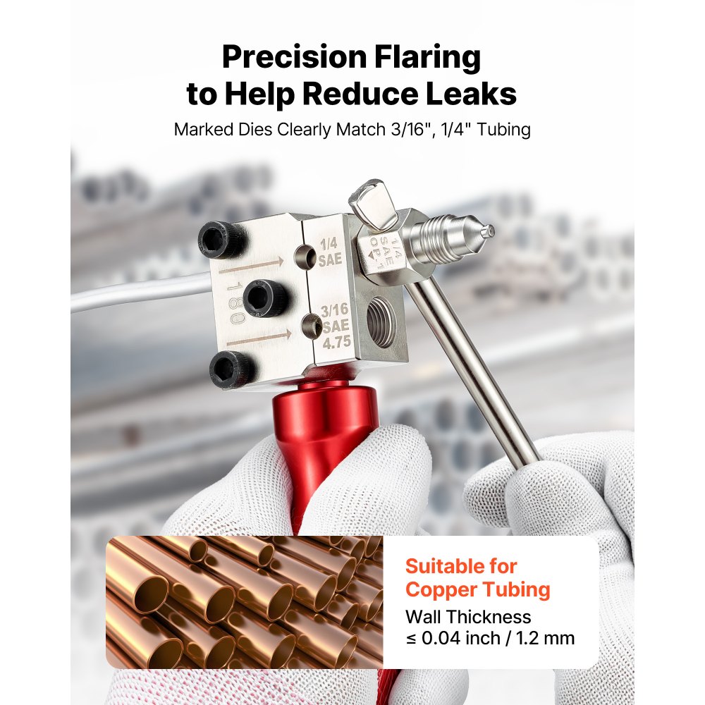 VEVOR Brake Line Flaring Tool Kit, 45° Single & Double Flare Tool for 4.75mm, 6.35mm Copper Tubing - with 2 Forming Dies, Deburring Tool & Toolbox for Automotive Brake Hydraulic Line Repair