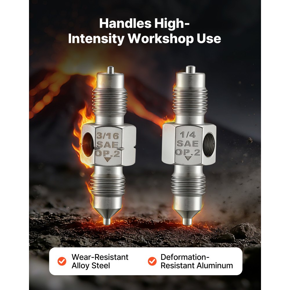 VEVOR Brake Line Flaring Tool Kit, 45° Single & Double Flare Tool for 4.75mm, 6.35mm Copper Tubing - with 2 Forming Dies, Deburring Tool & Toolbox for Automotive Brake Hydraulic Line Repair