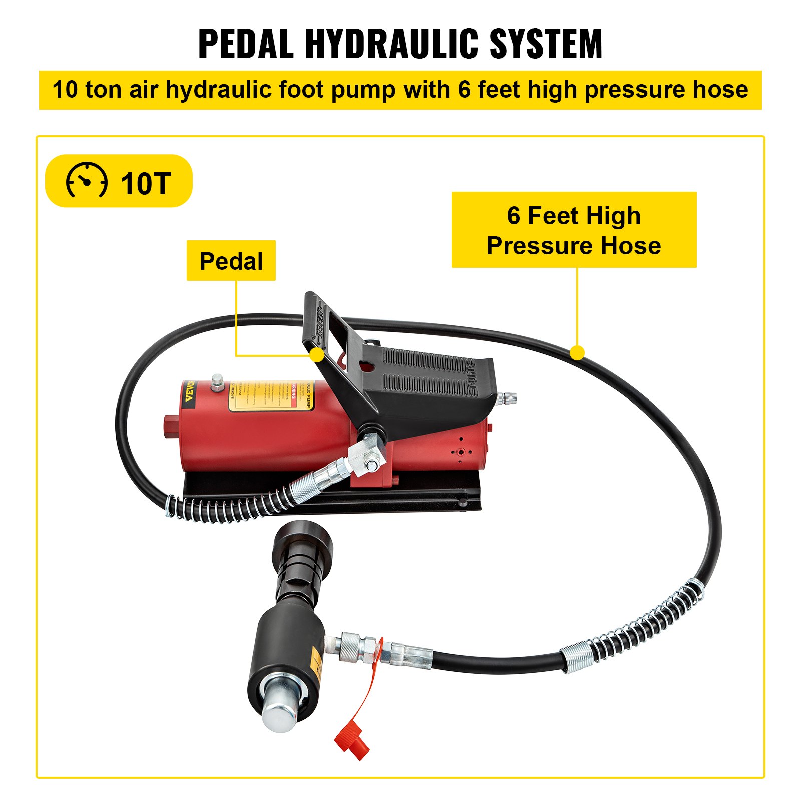 VEVOR Hydraulic Exhaust Pipe Expander, 1-5/8" to 4-1/4" Size, 10 T Pedal Pump Included with 4 Dies, 2 Storage Cases for Copper Aluminum Tubes in Car Repairing