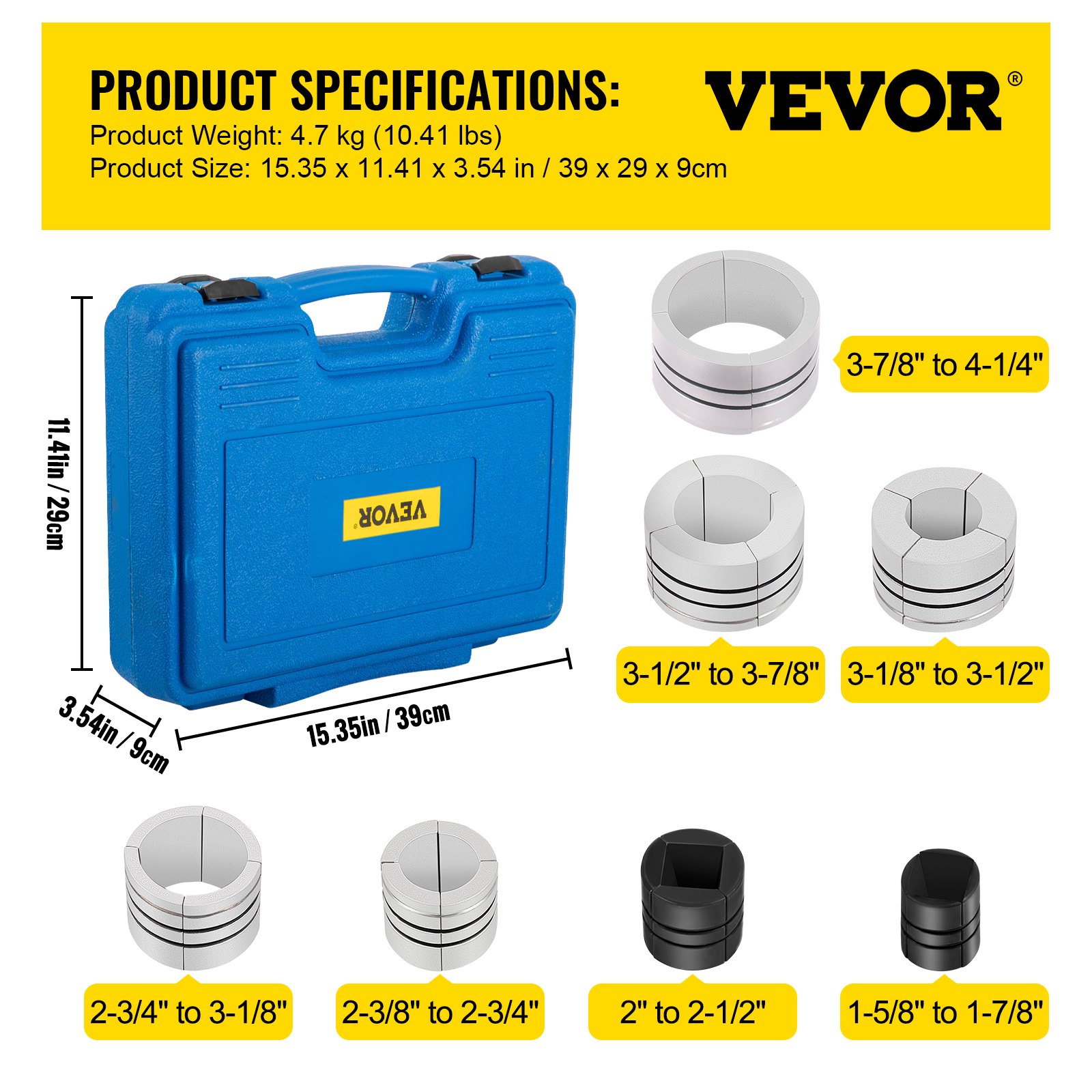 VEVOR Hydraulic Exhaust Pipe Expander, 4.1 to 10.8 cm Size, 10 T Pedal Pump Included with 4 Dies, 2 Storage Cases for Copper Aluminum Tubes in Car Repairing