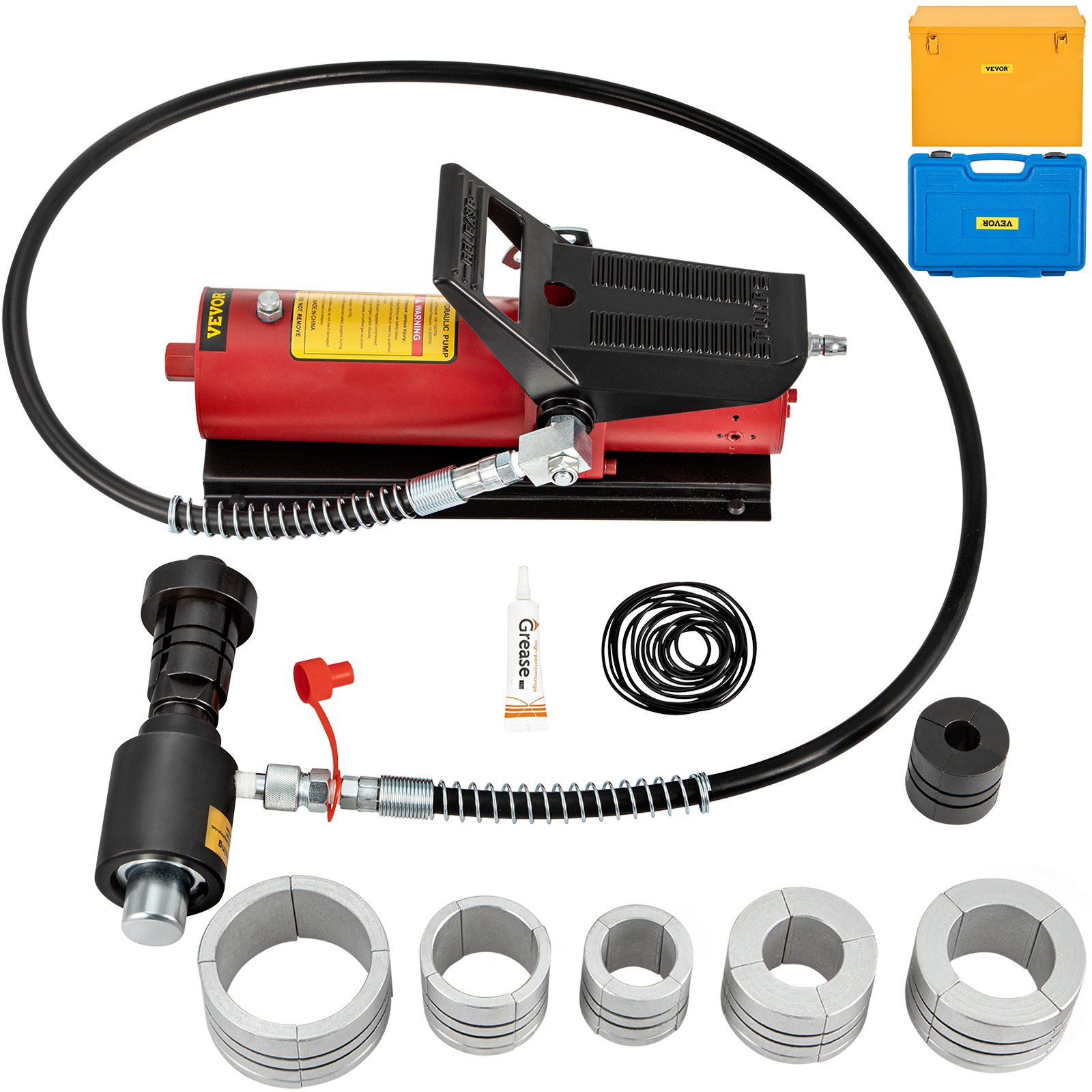 VEVOR Hydraulic Exhaust Pipe Expander, 4.1 to 10.8 cm Size, 10 T Pedal Pump Included with 4 Dies, 2 Storage Cases for Copper Aluminum Tubes in Car Repairing