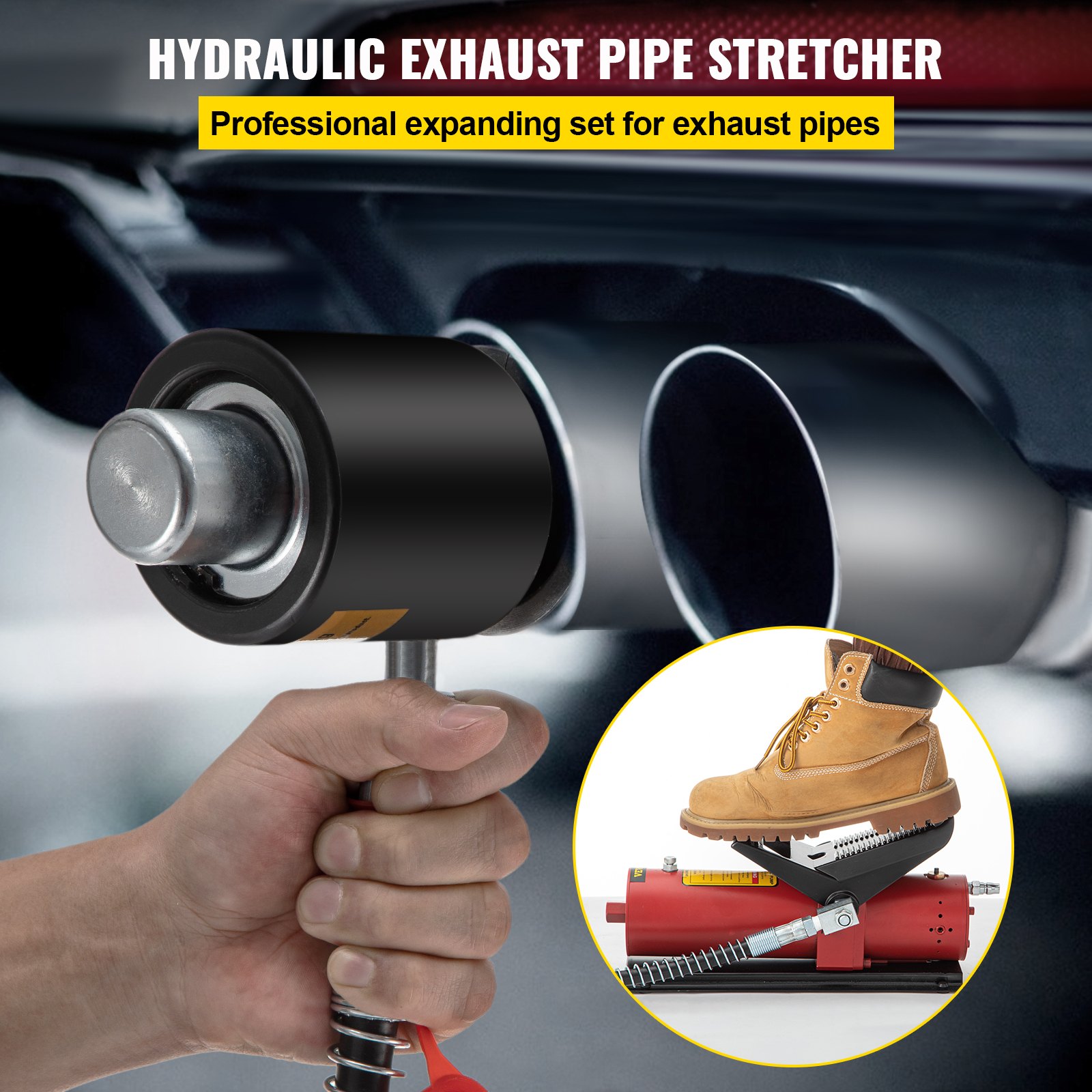 VEVOR Hydraulic Exhaust Pipe Expander, 1-5/8" to 4-1/4" Size, 10 T Pedal Pump Included with 4 Dies, 2 Storage Cases for Copper Aluminum Tubes in Car Repairing