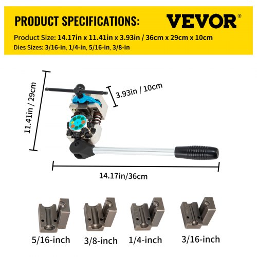 VEVOR Brake Line Flaring Tool, 45 Degree Single, Double, and Bubble Flares for 3/16", 1/4", 5/16" and 3/8" Tube Size, Suitable for Soft Metal of Copper Lines