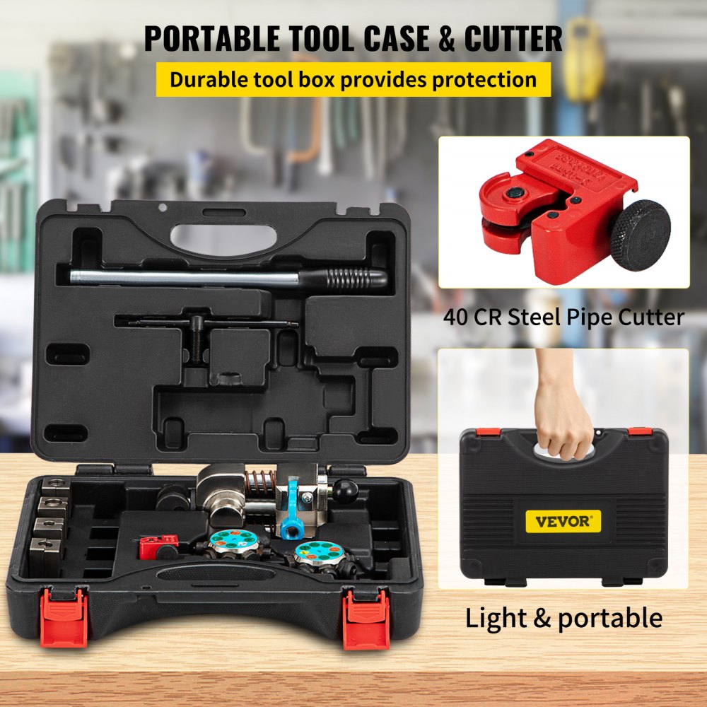 VEVOR Brake Line Flaring Tool, 37 & 45 Degree Single, Double, and Bubble Flares for 3/16", 1/4", 5/16" and 3/8" Tube Size, Suitable for Soft Metal of Copper Lines