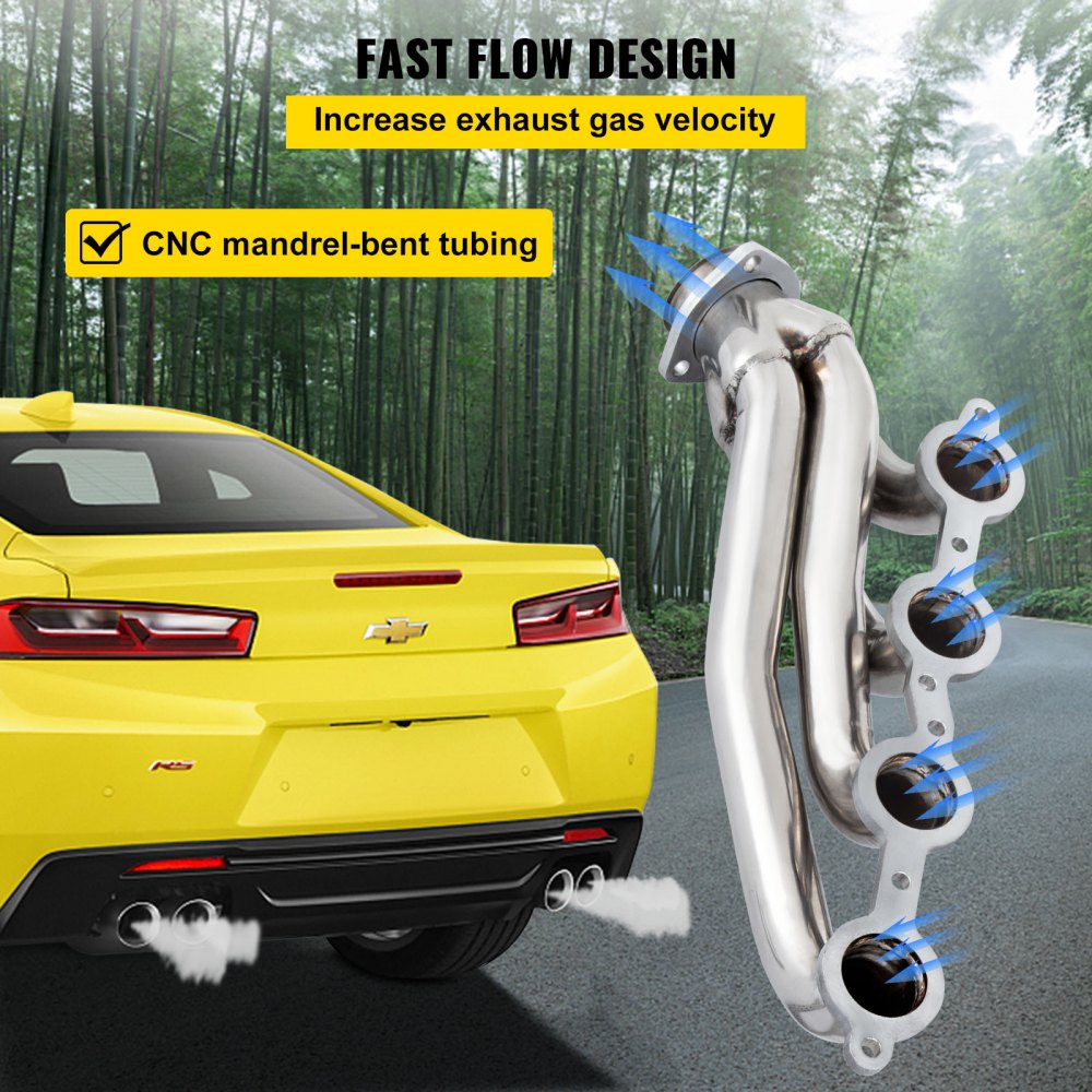 VEVOR Exhaust Header Set 1 5/8" Exhaust Turbo Headers Stainless Steel LS Swap Exhaust Headers, Engine Conversion LS Swap Shorty Headers for Chevy LS1 LS2 LS3 LS6 LS7 SUV, Camaro Firebird Truck