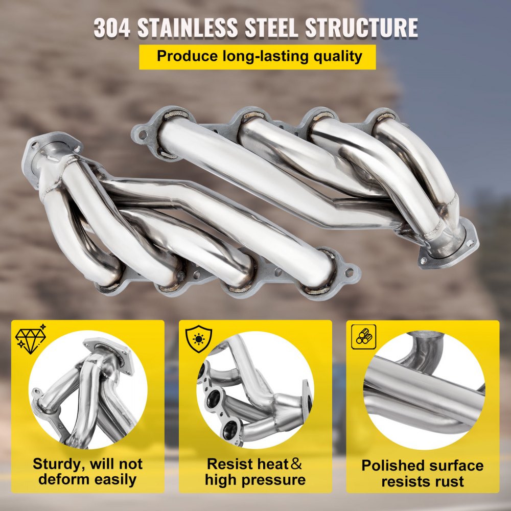 VEVOR Exhaust Header Set 1 5/8" Exhaust Turbo Headers Stainless Steel LS Swap Exhaust Headers, Engine Conversion LS Swap Shorty Headers for Chevy LS1 LS2 LS3 LS6 LS7 SUV, Camaro Firebird Truck