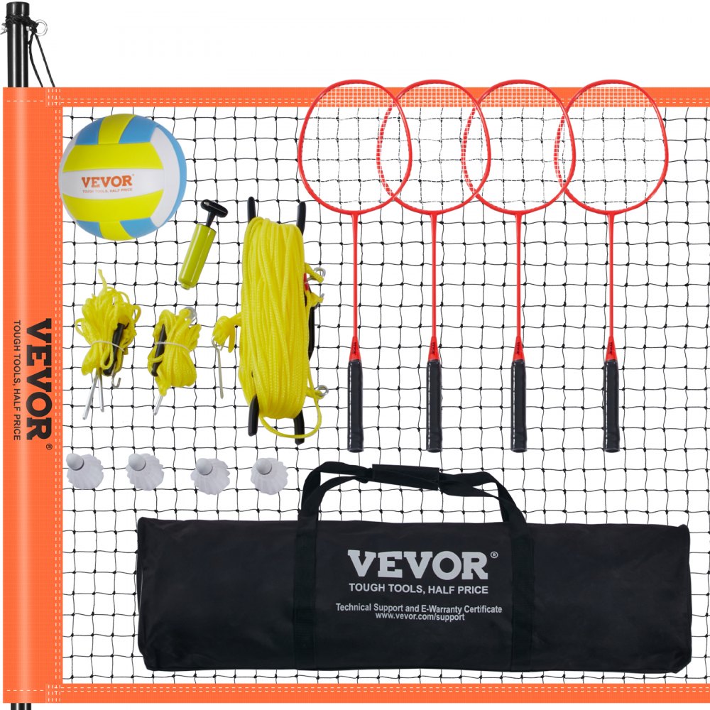 Set de volei și badminton VEVOR, plasă portabilă de badminton în aer liber, stâlpi de oțel cu înălțime reglabilă, set combinat profesional cu volei din PVC, pompă, geantă de transport, Configurare ușoară pentru gazon de plajă în curte