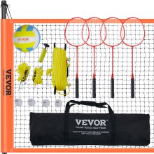 Volejbalový a badmintonový set VEVOR, venkovní přenosná badmintonová síť, ocelové tyče s nastavitelnou výškou, profesionální kombinovaná sada s PVC volejbalovým míčem, pumpa, taška na přenášení, snadné nastavení pro zahradní trávník