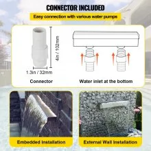 VEVOR Pool Fountain Stainless Steel Pool Waterfall Spillway with Pipe Connector Rectangular Garden Outdoor (59.1")