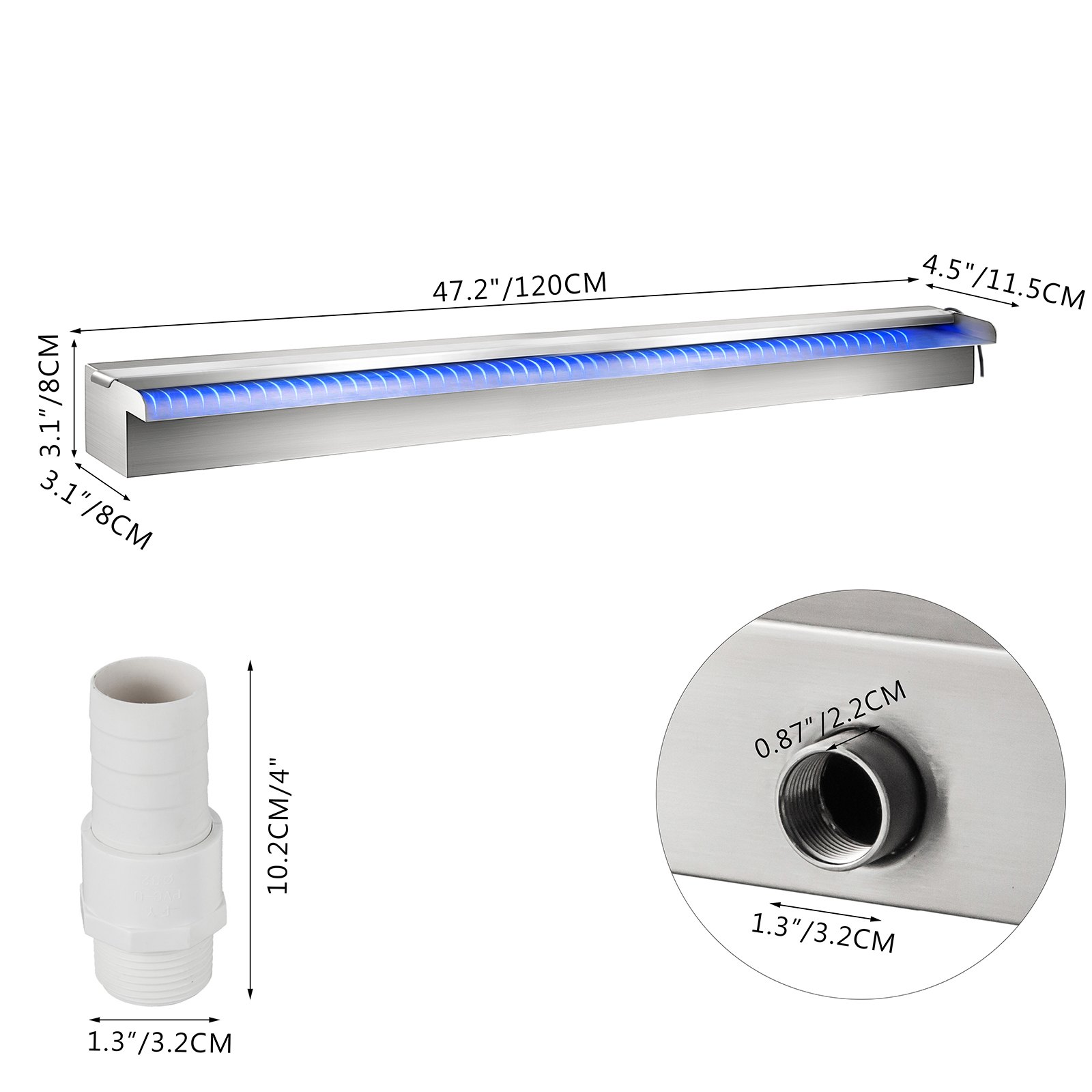 VEVOR 120cm Swimming Pool Waterfall Feature Fountain Water Blade Spillway AU