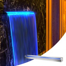 VEVOR Pool Fountain Stainless Steel Pool Waterfall 59.4" x 4.5" x 3.1"(W x D x H) with LED Strip Light Waterfall Spillway Rectangular Garden Outdoor