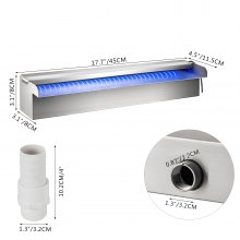 VEVOR Stainless Steel Waterfall Pool Fountain 17.7 x 4.5 x 3.1 Inch Rectangular Pool Fountain with LED Strip Light Constructed Stainless Steel Swimming Pond Waterfall Blade Cascade