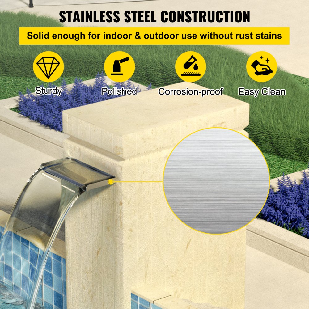 VEVOR Waterfall Blade Waterfall Spillway 300mm Stainless Steel Cascade Fountain