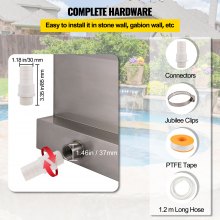 VEVOR Waterfall Blade, 30cm Stainless Steel Waterfall Spillway, Rectangular Waterfall Pool Fountain, Cascade Blade w/ Connector, Hose, Clamp & PTFE Tape, Water Blade for Koi Fish Pond, Water Feature