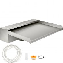 VEVOR Waterfall Blade, 30cm Stainless Steel Waterfall Spillway, Rectangular Waterfall Pool Fountain, Cascade Blade w/ Connector, Hose, Clamp & PTFE Tape, Water Blade for Koi Fish Pond, Water Feature