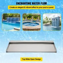 VEVOR Waterfall Blade, 60cm Stainless Steel Waterfall Spillway, Rectangular Waterfall Pool Fountain, Cascade Blade w/ Connector, Hose, Clamp & PTFE Tape, Water Blade for Koi Fish Pond, Water Feature