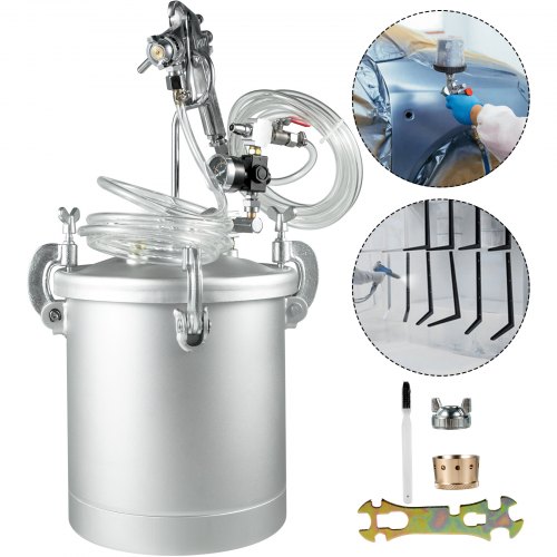 VEVOR Pressure Pot Tank 2.5 Gallon Paint Pressure Pot 10L Stainless Paint Tank with 2.0mm Nozzle Spray Guns and Paint Hose (10L 2.0mm)