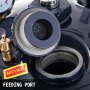 close-up of feeding port on VEVOR spray paint pressure pot with safety valve.