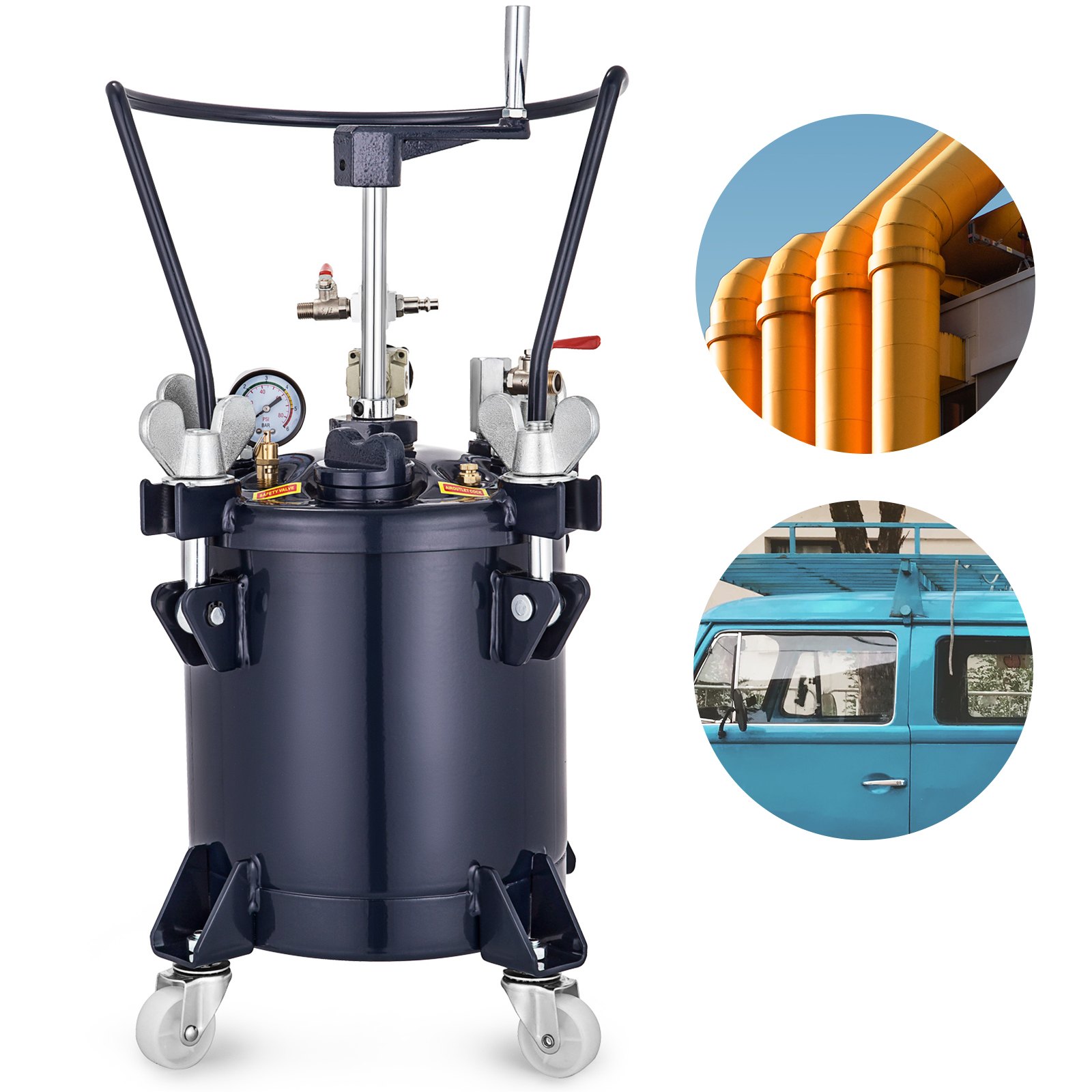 VEVOR Pressure Pot 2.5 Gallon 10 Liters Spray Paint Pressure Pot Tank with Manual Mixing Agitator Paint Tank