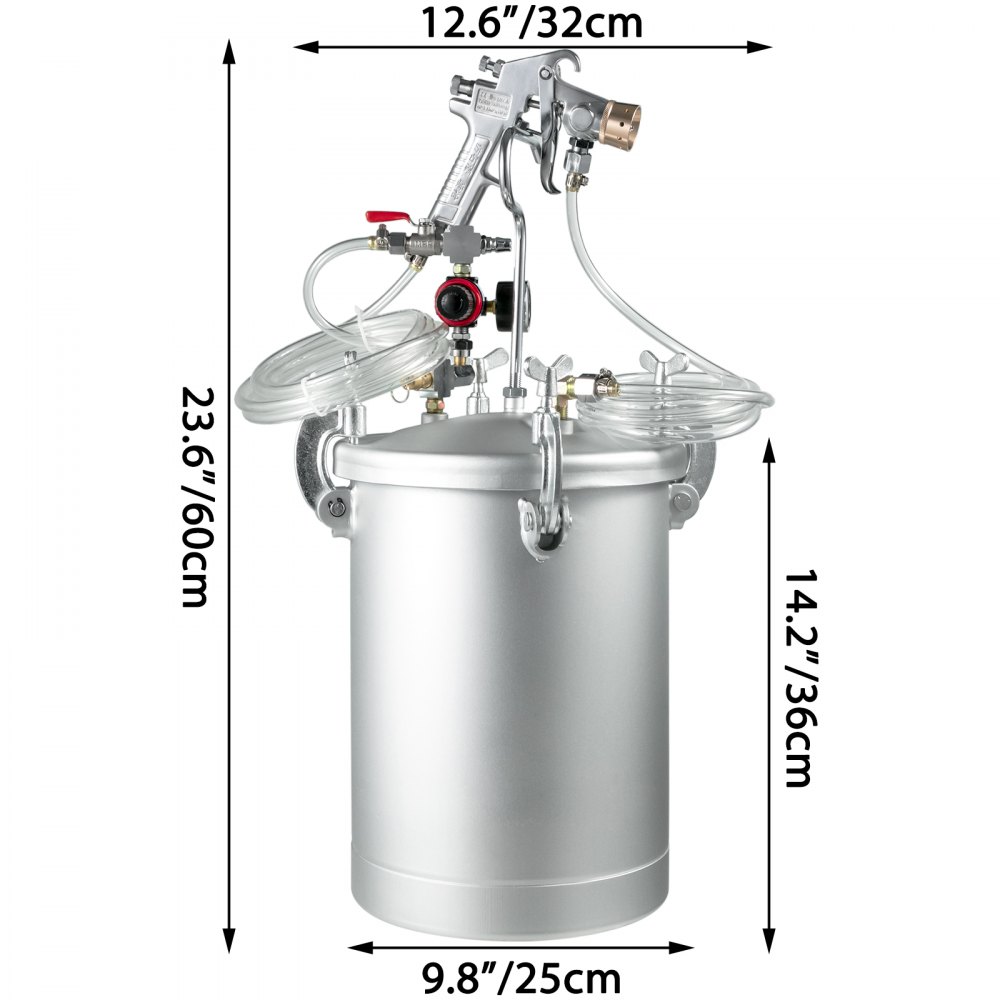 VEVOR Paint Tank 15L / 4 Gallon Pressure Spray Gun with 4.0mm Nozzle Regulator Pressure Pot Paint Sprayer Industrial Painting Painter (15L 4.0mm), White