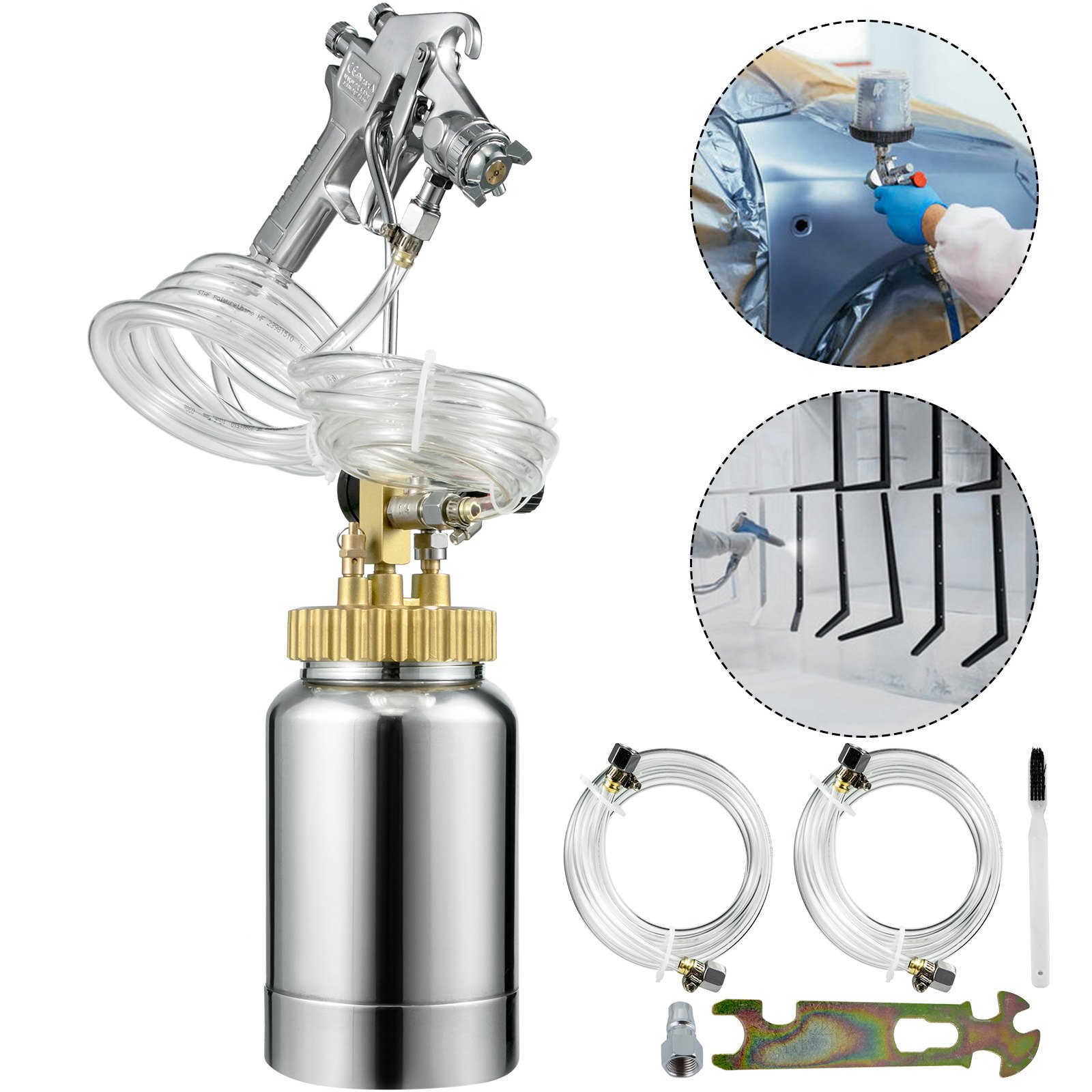 2L Pressure Pot Paint Spray Gun Tank 1.0mm Wood Coating House Paint Hose Paint