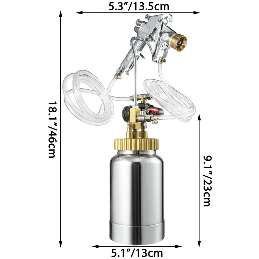 2L Pressure Pot Paint Spray Gun Tank 2.5mm 1/4 Fluid Outlet Commercial Lacquer