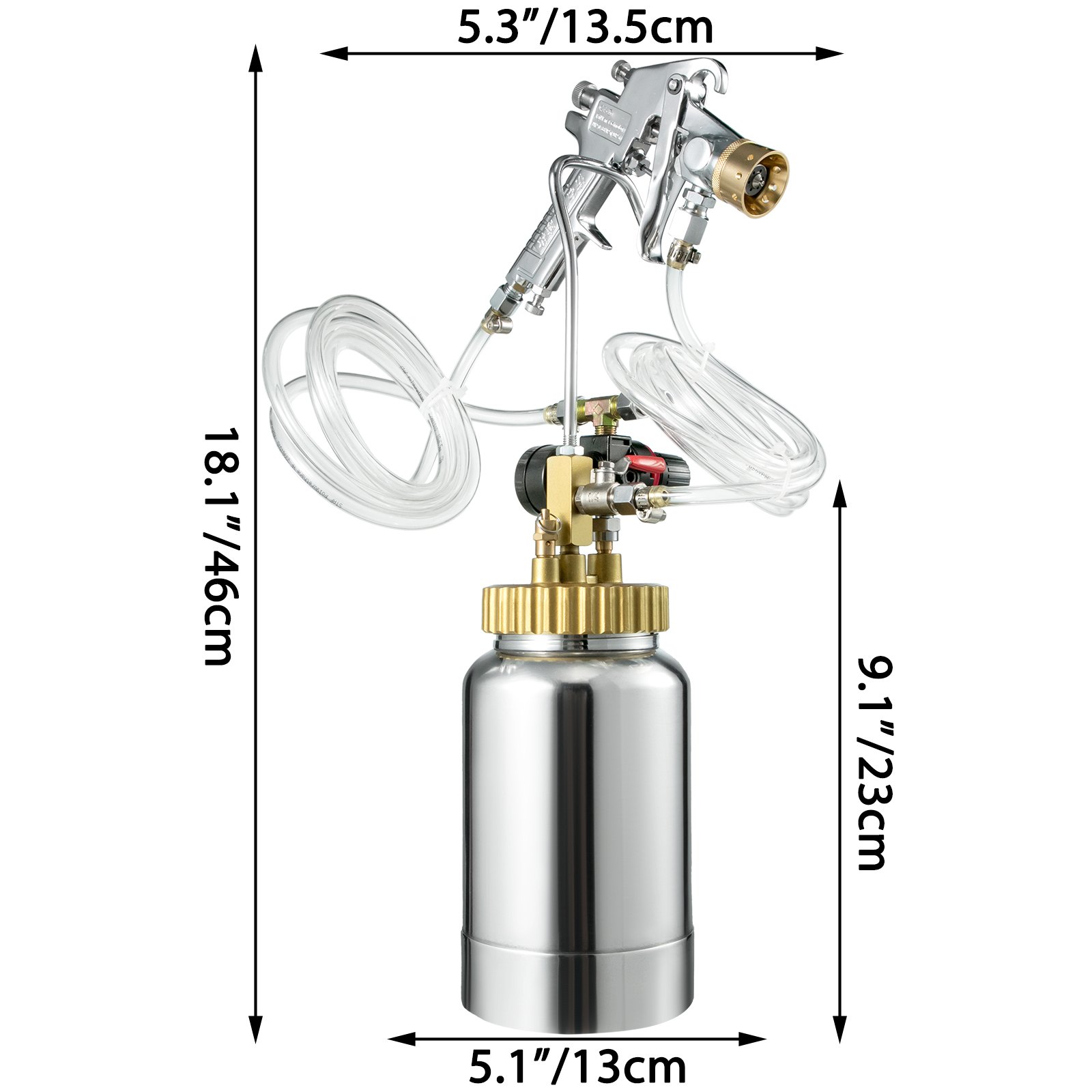 2L Pressure Pot Paint Spray Gun Tank 2.5mm 1/4 Fluid Outlet Commercial Lacquer