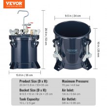 Δοχείο πίεσης βαφής VEVOR, δοχείο πίεσης βαφής αέρα 10L/2,5gal, στεγανωτικό επισκευής μεταλλικού ραφιού & διαρροής για βιομηχανία οικιακής διακόσμησης Αρχιτεκτονική Κατασκευή Βαφή αυτοκινήτου, 70PSI Max